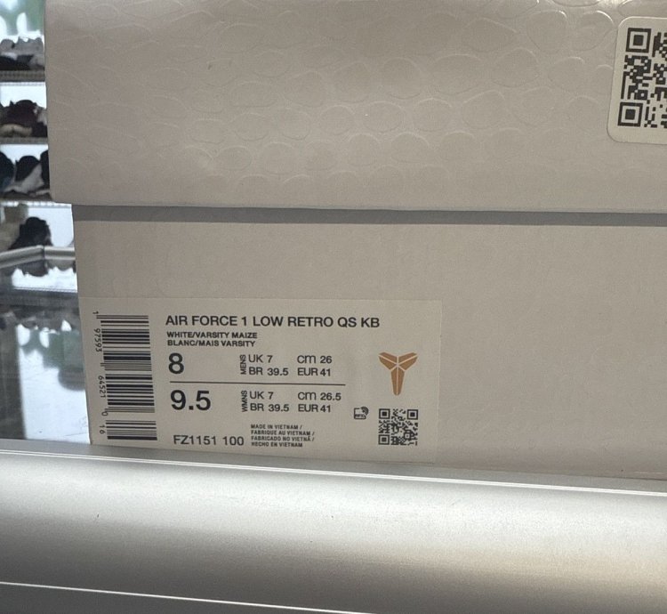 Nike Kobe Bryant Air Force 1 Low Lakers Home Size 8 New