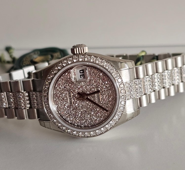 Rolex Lady-datejust 26 Platinum Full Iced Dial Bezel Diamond By Factory Full Set 100 Stickers
