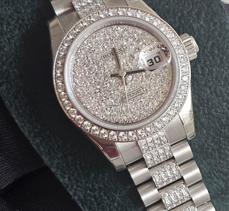 Rolex Lady-datejust 26 Platinum Full Iced Dial Bezel Diamond By Factory Full Set 100 Stickers