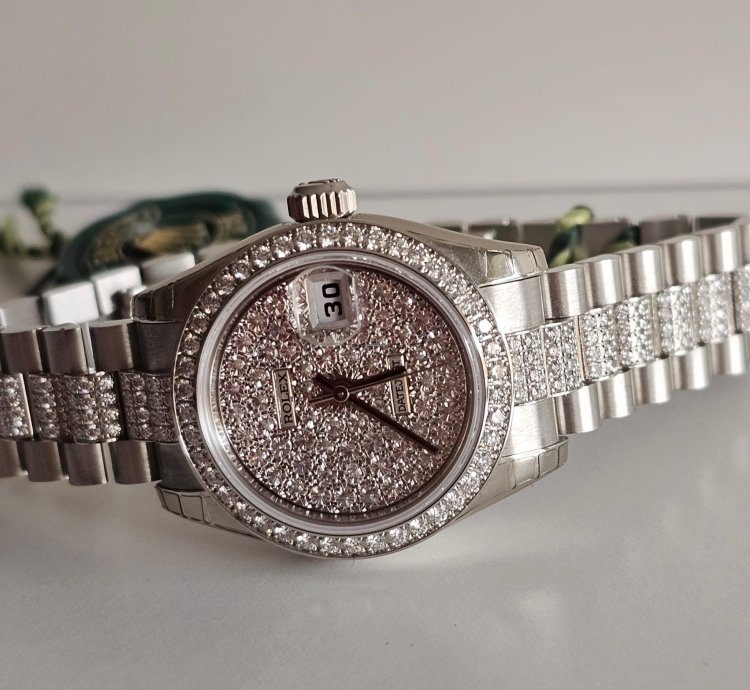 Rolex Lady-datejust 26 Platinum Full Iced Dial Bezel Diamond By Factory Full Set 100 Stickers
