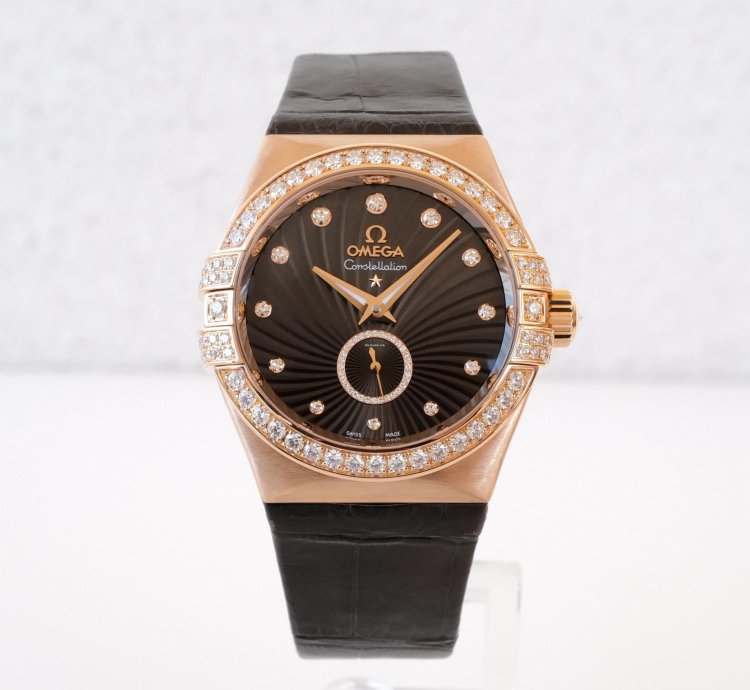 Omega Constellation Ladies Automatic Brown Dial 18k Rose Gold Diamonds