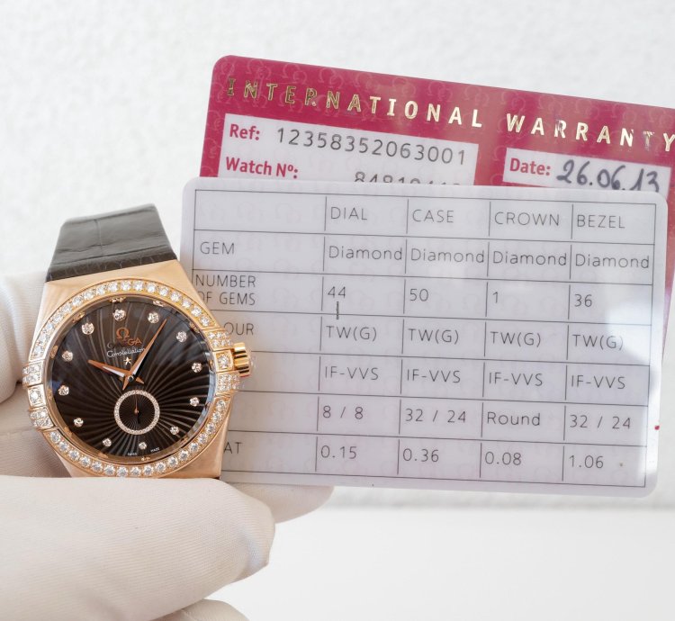 Omega Constellation Ladies Automatic Brown Dial 18k Rose Gold Diamonds