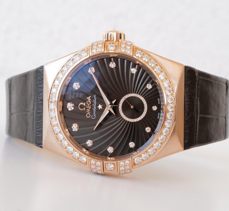 Omega Constellation Ladies Automatic Brown Dial 18k Rose Gold Diamonds