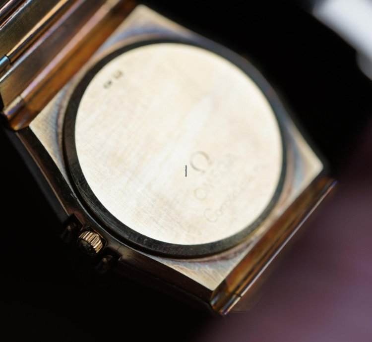 Omega Constellation Lapis Dial Diamond Bezel In 18k Yellow Gold