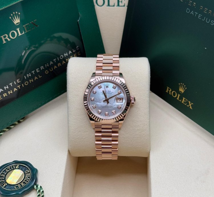 Rolex Lady-datejust 28 New 2025 Mother Of Pearl Diamond Dial Rose Gold Presidents Bracelet