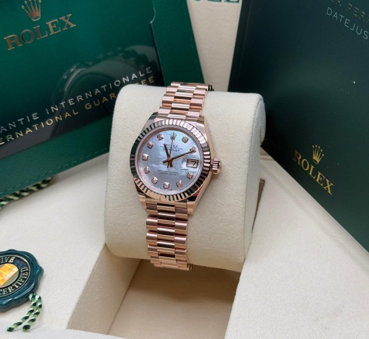 Rolex Lady-datejust 28 New 2025 Mother Of Pearl Diamond Dial Rose Gold Presidents Bracelet