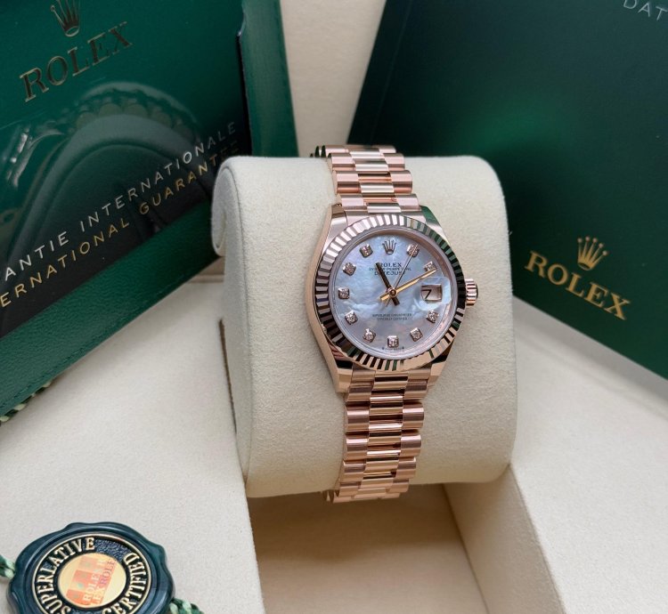 Rolex Lady-datejust 28 New 2025 Mother Of Pearl Diamond Dial Rose Gold Presidents Bracelet
