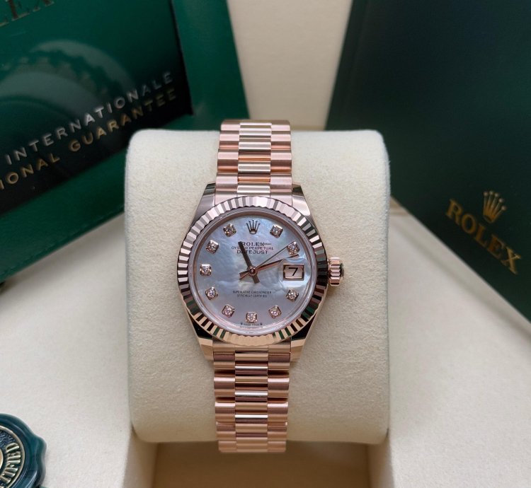 Rolex Lady-datejust 28 New 2025 Mother Of Pearl Diamond Dial Rose Gold Presidents Bracelet