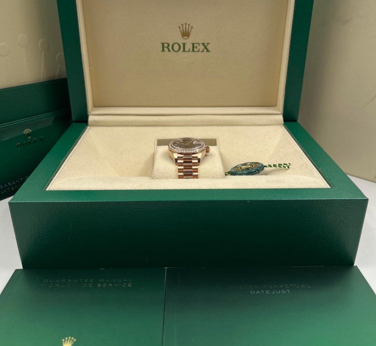Rolex Lady-datejust 28mm Chocolate Index Dial Diamond Bezel Rose Gold Presidential Unworn 2022