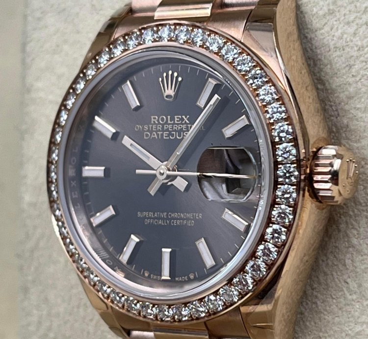 Rolex Lady-datejust 28mm Chocolate Index Dial Diamond Bezel Rose Gold Presidential Unworn 2022