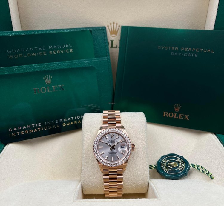 Rolex Lady-datejust 28mm Sundust Index Dial Diamond Bezel Rose Gold Presidential Unworn 2022