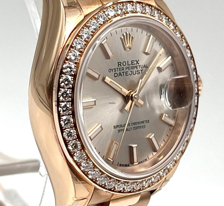 Rolex Lady-datejust 28mm Sundust Index Dial Diamond Bezel Rose Gold Presidential Unworn 2022
