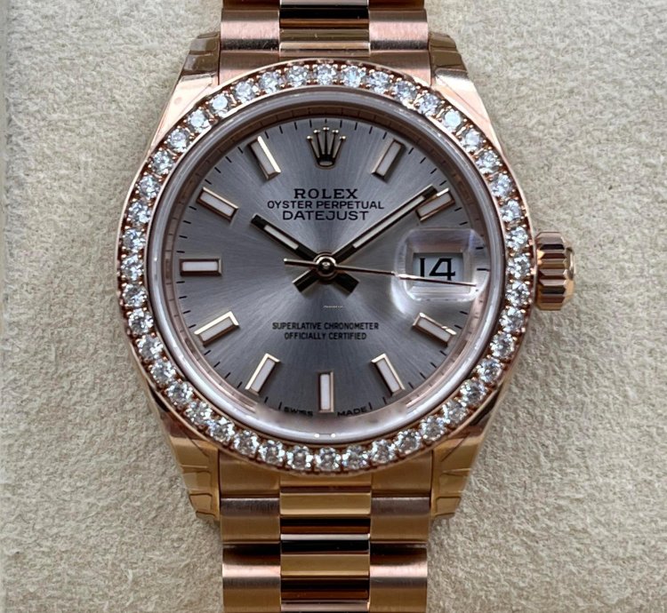 Rolex Lady-datejust 28mm Sundust Index Dial Diamond Bezel Rose Gold Presidential Unworn 2022