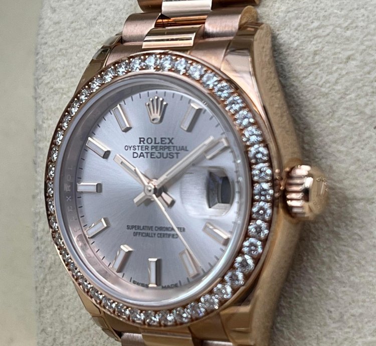 Rolex Lady-datejust 28mm Sundust Index Dial Diamond Bezel Rose Gold Presidential Unworn 2022