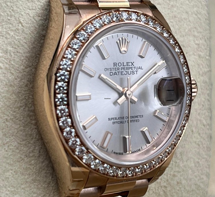 Rolex Lady-datejust 28mm Sundust Index Dial Diamond Bezel Rose Gold Presidential Unworn 2022