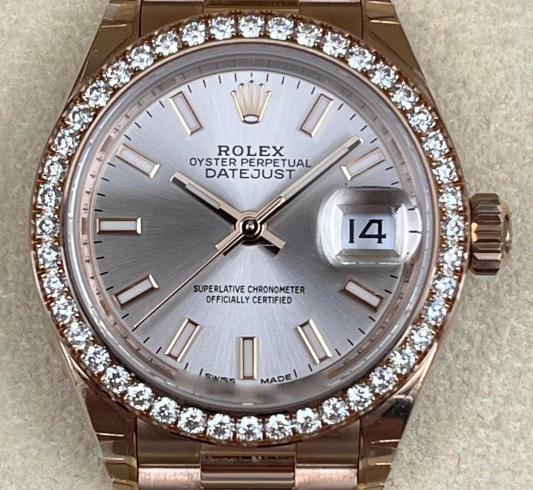 Rolex Lady-datejust 28mm Sundust Index Dial Diamond Bezel Rose Gold Presidential Unworn 2022