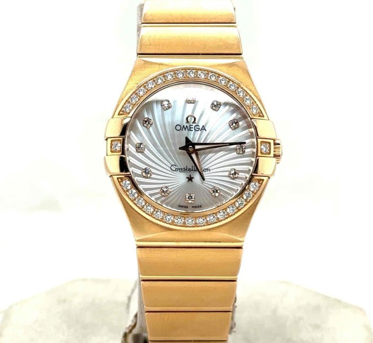 Omega Constellation Quartz 27mm 18k Rose Diamond Dial Bezel 123 55 27 60 55 001