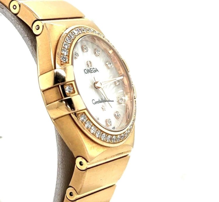 Omega Constellation Quartz 27mm 18k Rose Diamond Dial Bezel 123 55 27 60 55 001