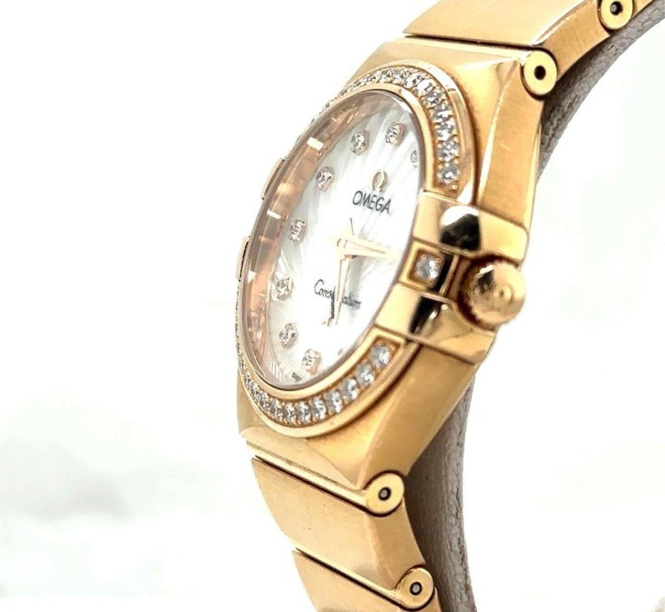 Omega Constellation Quartz 27mm 18k Rose Diamond Dial Bezel 123 55 27 60 55 001