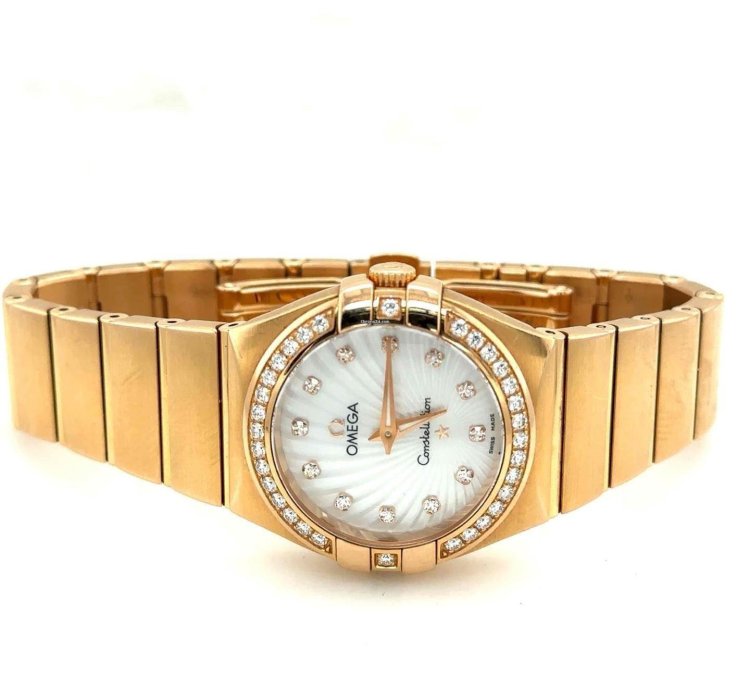 Omega Constellation Quartz 27mm 18k Rose Diamond Dial Bezel 123 55 27 60 55 001