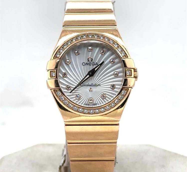 Omega Constellation Quartz 27mm 18k Rosegold Mop Diamond Dial Bezel 123 55 27 60 55 001