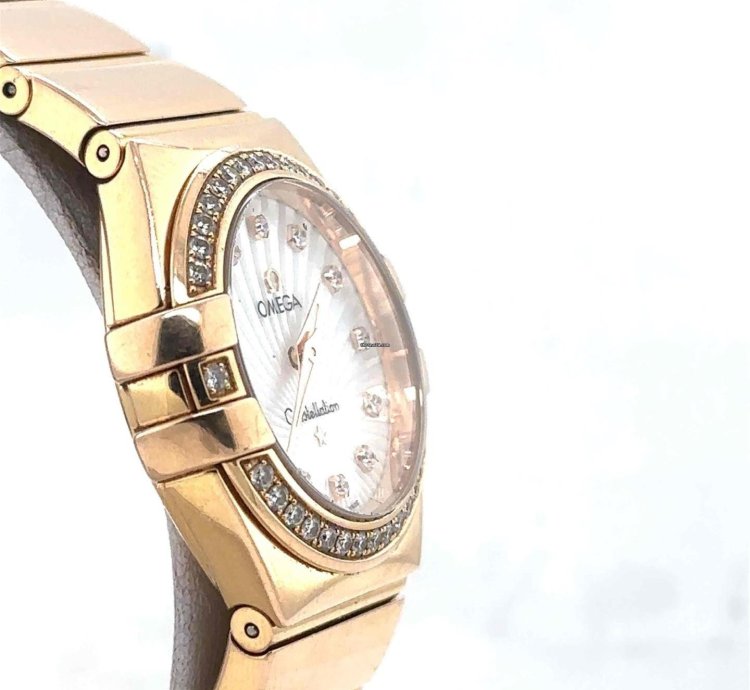 Omega Constellation Quartz 27mm 18k Rosegold Mop Diamond Dial Bezel 123 55 27 60 55 001