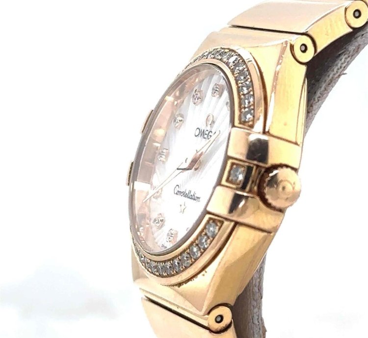 Omega Constellation Quartz 27mm 18k Rosegold Mop Diamond Dial Bezel 123 55 27 60 55 001