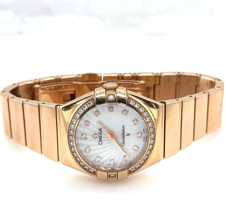 Omega Constellation Quartz 27mm 18k Rosegold Mop Diamond Dial Bezel 123 55 27 60 55 001