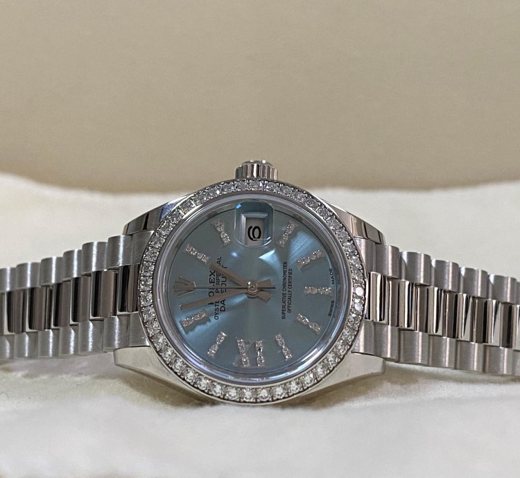 Rolex Lady-datejust Like New 2018 Lady-datejust Platinum President Ice Blue Diamond Dial Diamond Bezel