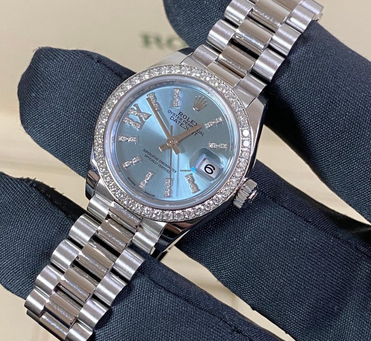 Rolex Lady-datejust Like New 2018 Lady-datejust Platinum President Ice Blue Diamond Dial Diamond Bezel