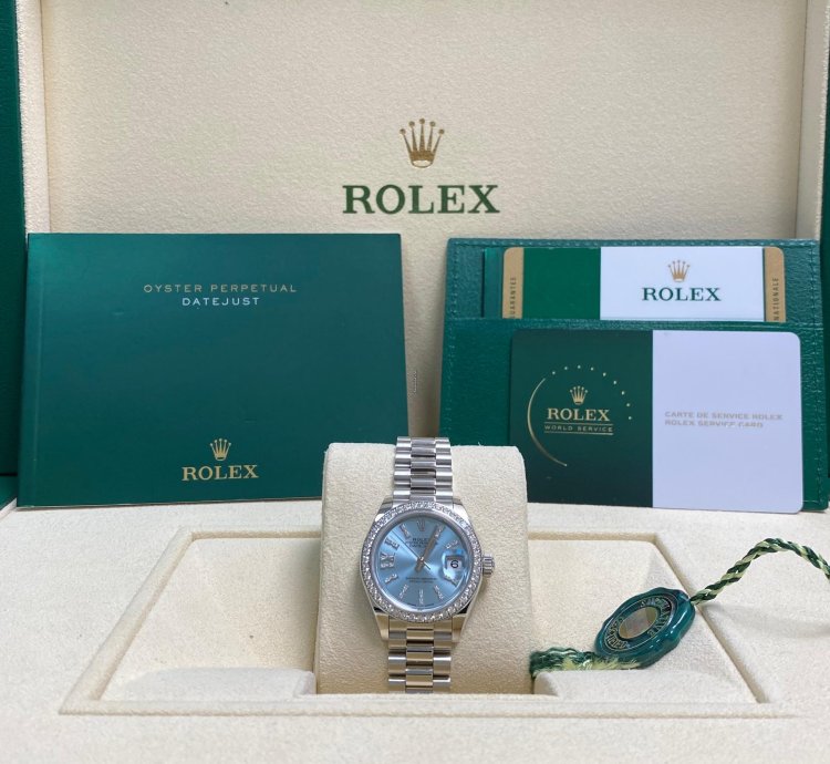 Rolex Lady-datejust Like New 2018 Lady-datejust Platinum President Ice Blue Diamond Dial Diamond Bezel