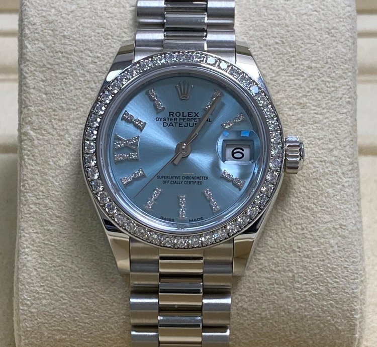 Rolex Lady-datejust Like New 2018 Lady-datejust Platinum President Ice Blue Diamond Dial Diamond Bezel