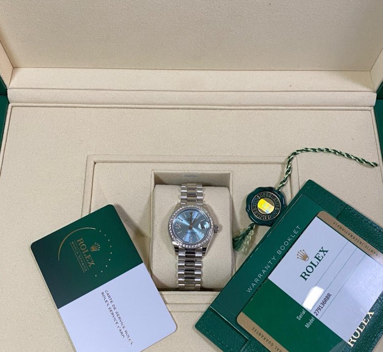 Rolex Lady-datejust Like New 2018 Lady-datejust Platinum President Ice Blue Diamond Dial Diamond Bezel