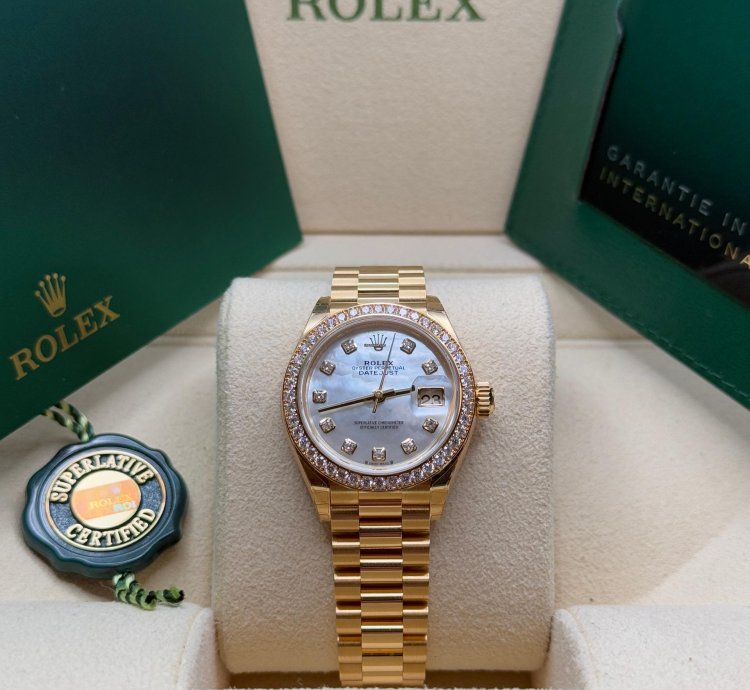 Rolex Lady-datejust New 2022 Mother Of Pearl Dial Diamond Bezelyellow Gold Presidential Bracelet