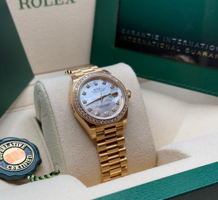 Rolex Lady-datejust New 2022 Mother Of Pearl Dial Diamond Bezelyellow Gold Presidential Bracelet