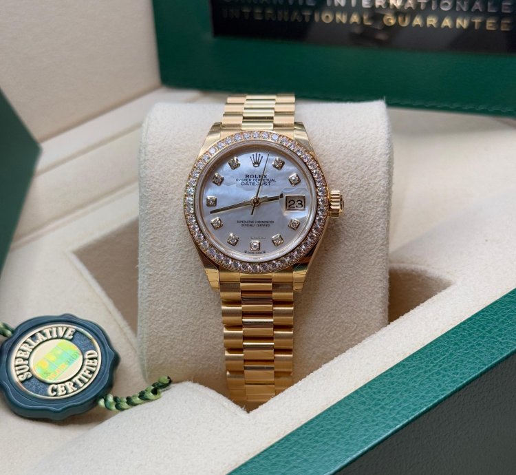 Rolex Lady-datejust New 2022 Mother Of Pearl Dial Diamond Bezelyellow Gold Presidential Bracelet