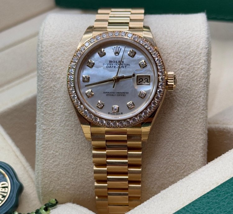 Rolex Lady-datejust New 2022 Mother Of Pearl Dial Diamond Bezelyellow Gold Presidential Bracelet