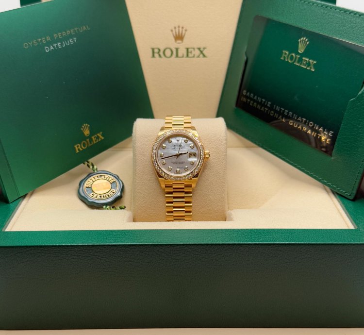 Rolex Lady-datejust New 2022 Mother Of Pearl Dial Diamond Bezelyellow Gold Presidential Bracelet