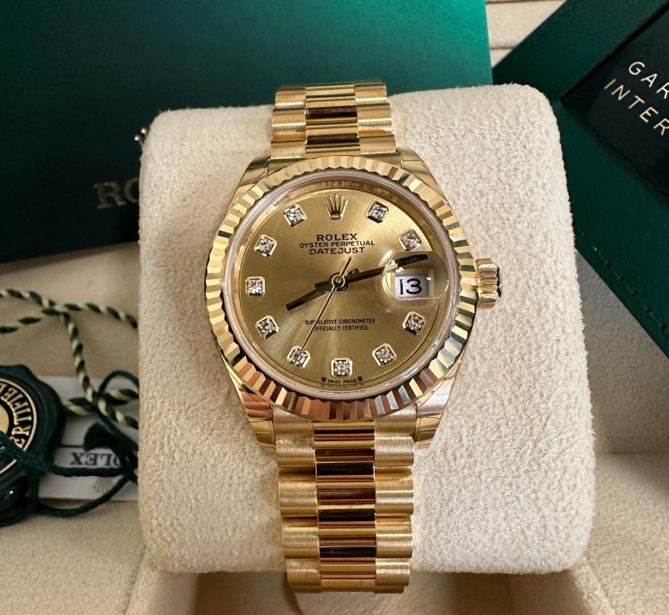 Rolex Lady-datejust New 2023 Champagne Diamond Dial President Bracelet 18k Yellow Gold Fluted