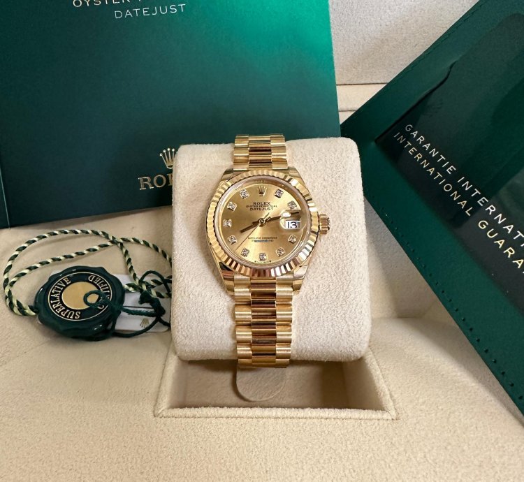 Rolex Lady-datejust New 2023 Champagne Diamond Dial President Bracelet 18k Yellow Gold Fluted