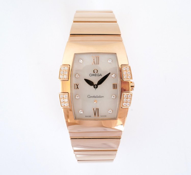 Omega Constellation Quartz Quadrella Quartz 18k Rose Gold Mop Dial