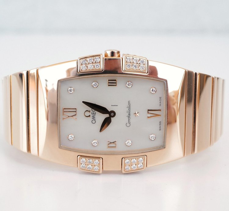 Omega Constellation Quartz Quadrella Quartz 18k Rose Gold Mop Dial