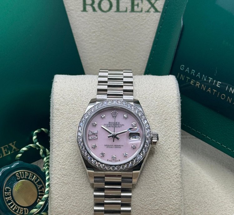 Rolex Lady-datejust New 2023 Pink Star Diamond Dial Diamond Bezel President Bracelet White Gold