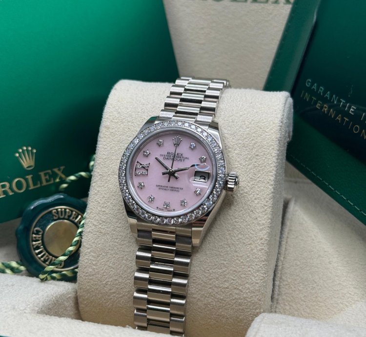 Rolex Lady-datejust New 2023 Pink Star Diamond Dial Diamond Bezel President Bracelet White Gold