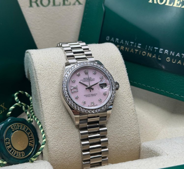 Rolex Lady-datejust New 2023 Pink Star Diamond Dial Diamond Bezel President Bracelet White Gold