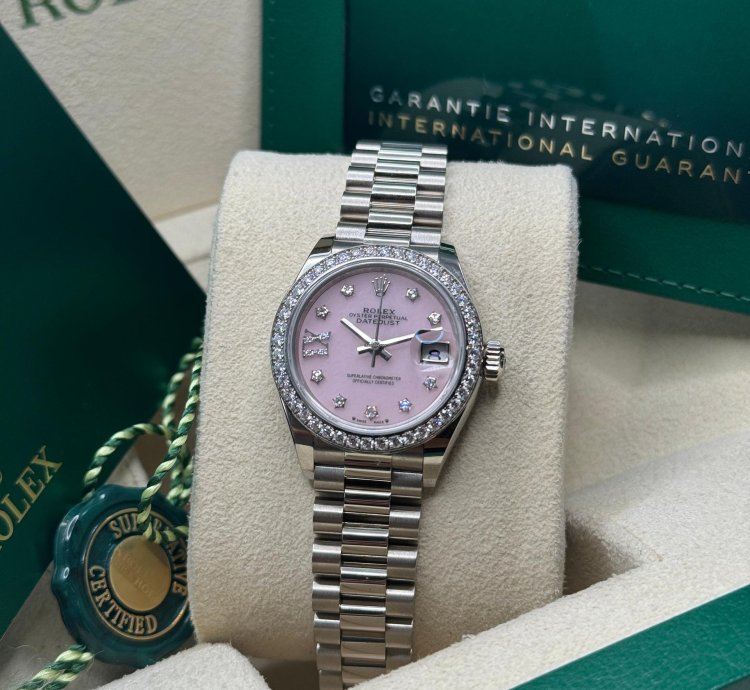 Rolex Lady-datejust New 2023 Pink Star Diamond Dial Diamond Bezel President Bracelet White Gold