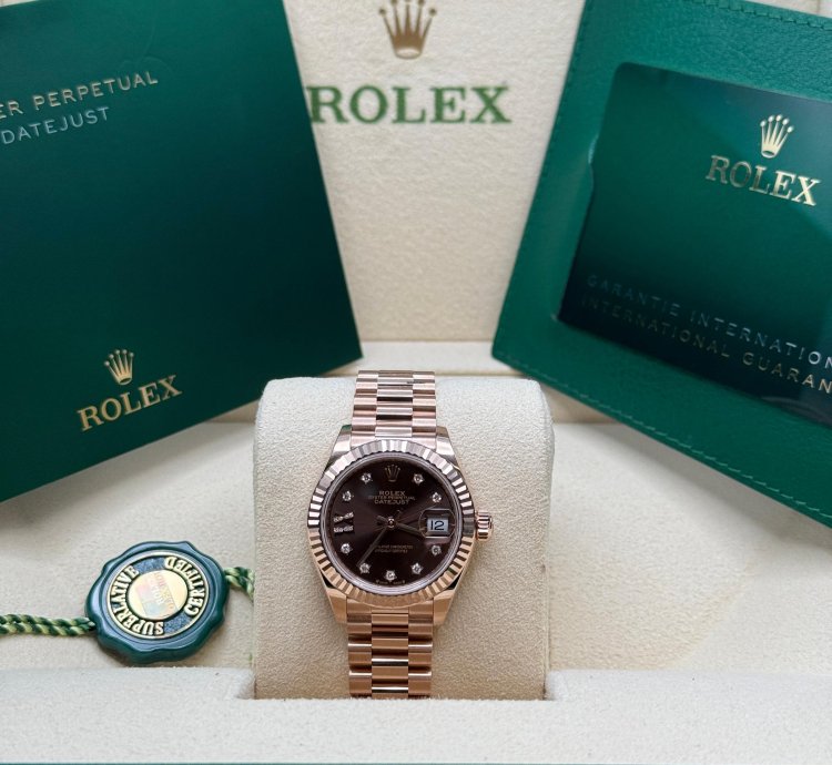 Rolex Lady-datejust New 2025 Chocolate Star Diamond Dial Rose Gold Fluted President