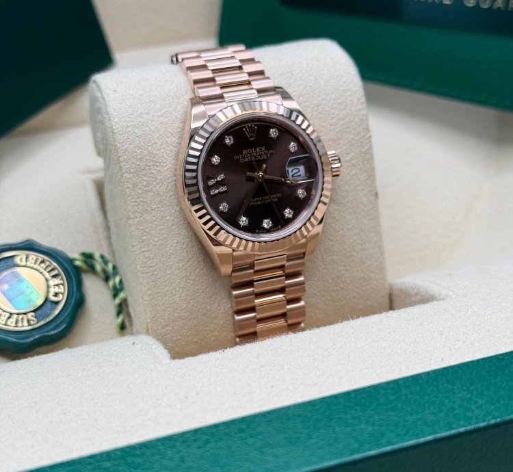 Rolex Lady-datejust New 2025 Chocolate Star Diamond Dial Rose Gold Fluted President