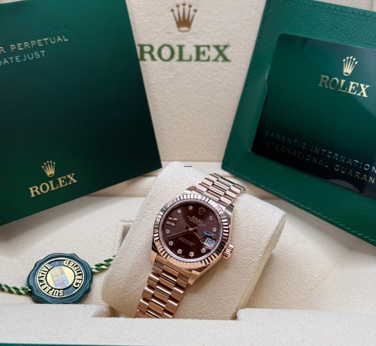 Rolex Lady-datejust New 2025 Chocolate Star Diamond Dial Rose Gold Fluted President
