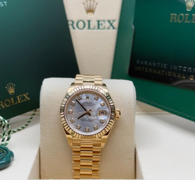 Rolex Lady-datejust New 2025 Mother Of Pearl Diamond Dial 18k Gold Fluted President Bracelet